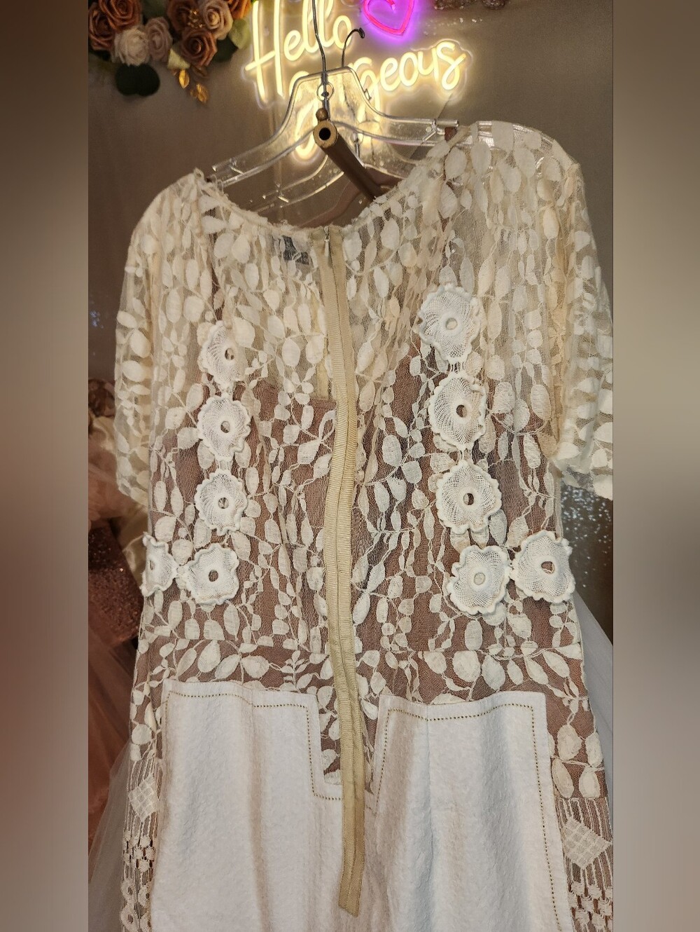 Beguile by Byron Lars Size 12 Ivory & Nude Anthropologie Mixed Lace Dress - Picture 12 of 13